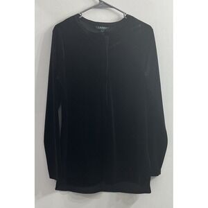 LAUREN Ralph Lauren Womens Black Velvet Long Sleeve Tunic Top Blouse Medium